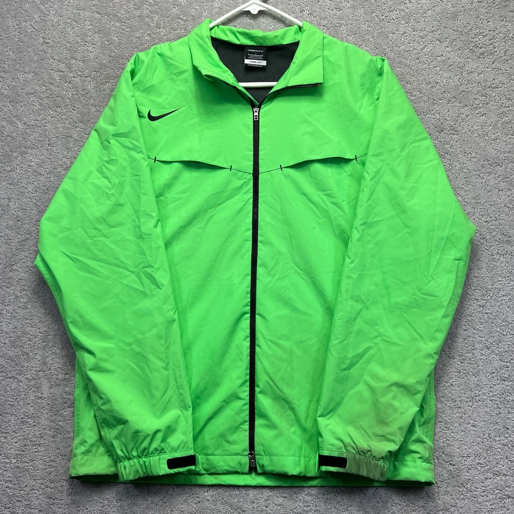 Nike Golf Jacket Mens L Neon Green Storm-Fit 10 Full Zip Windbreaker Sportswear